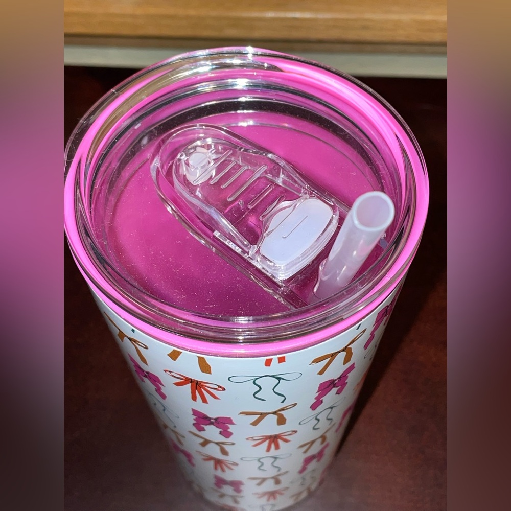 Pink Multi Colorful Bow Tumbler with Lid and Straw
